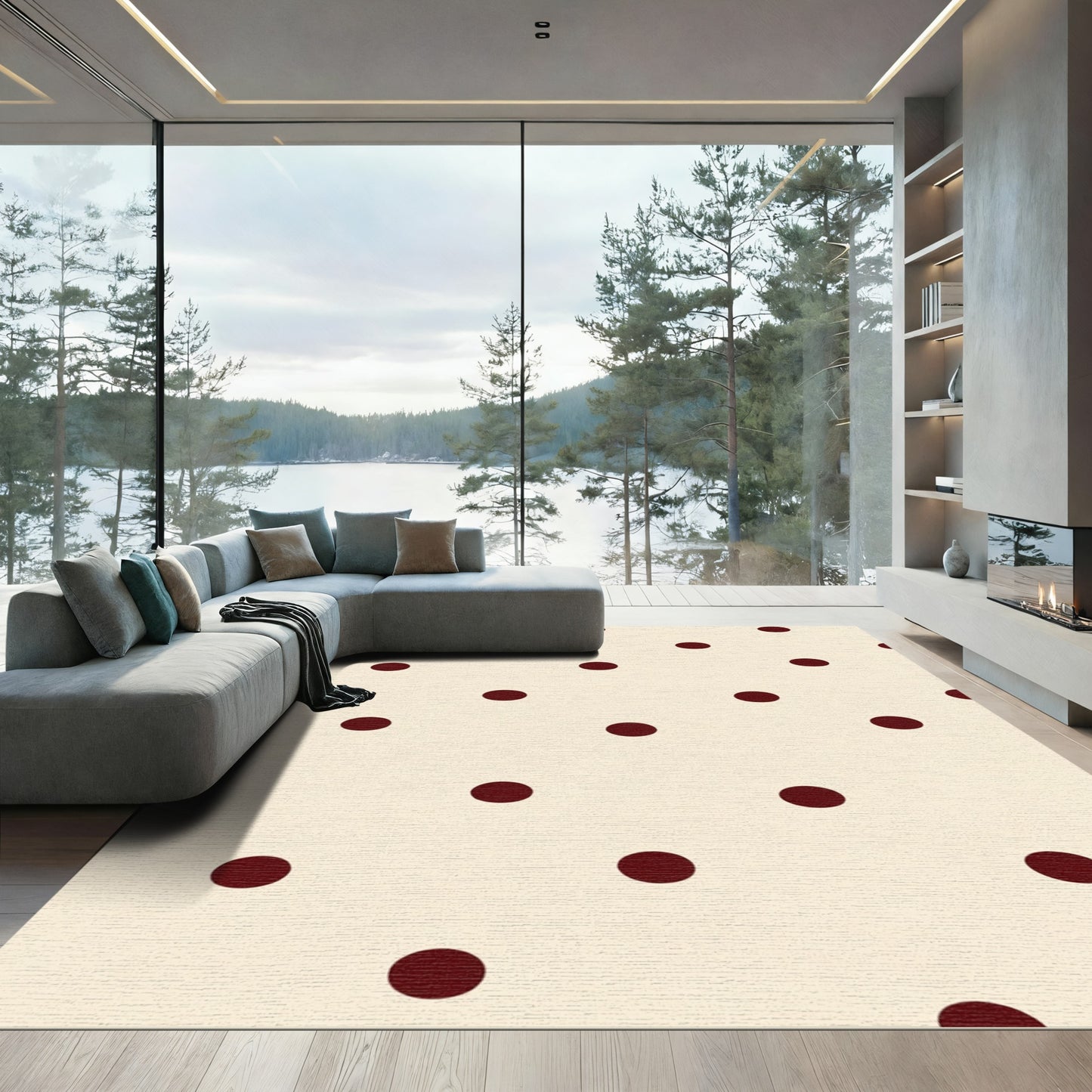 Cream Maroon Polka Dot Scatter Rug