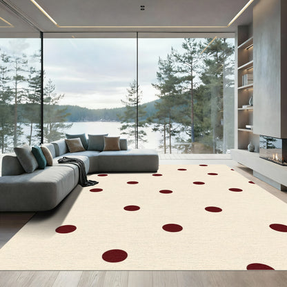 Cream Maroon Polka Dot Scatter Rug