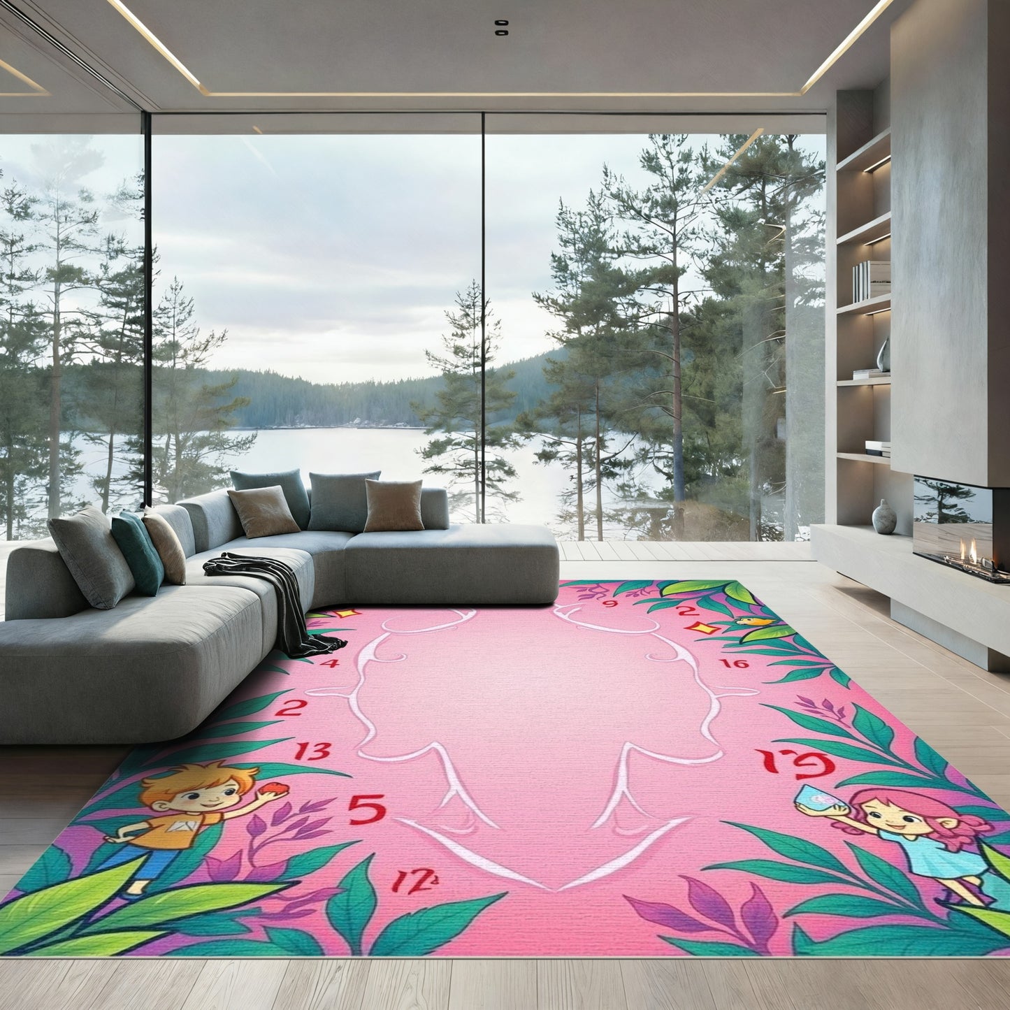 Pink Jungle Children's Fantasy Scene Rug