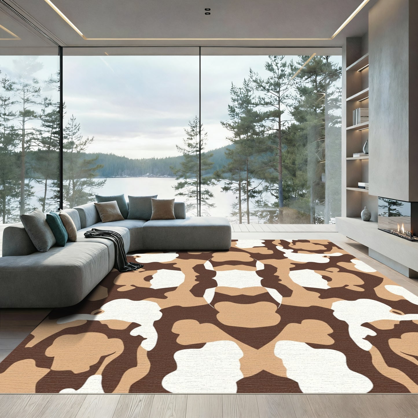 Earthy Camo Symmetrical Organic Shapes Rug