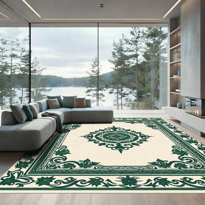 Ornate Forest Green Floral Medallion Rug
