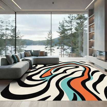 Bold Orange Aqua Zebra Swirl Rug