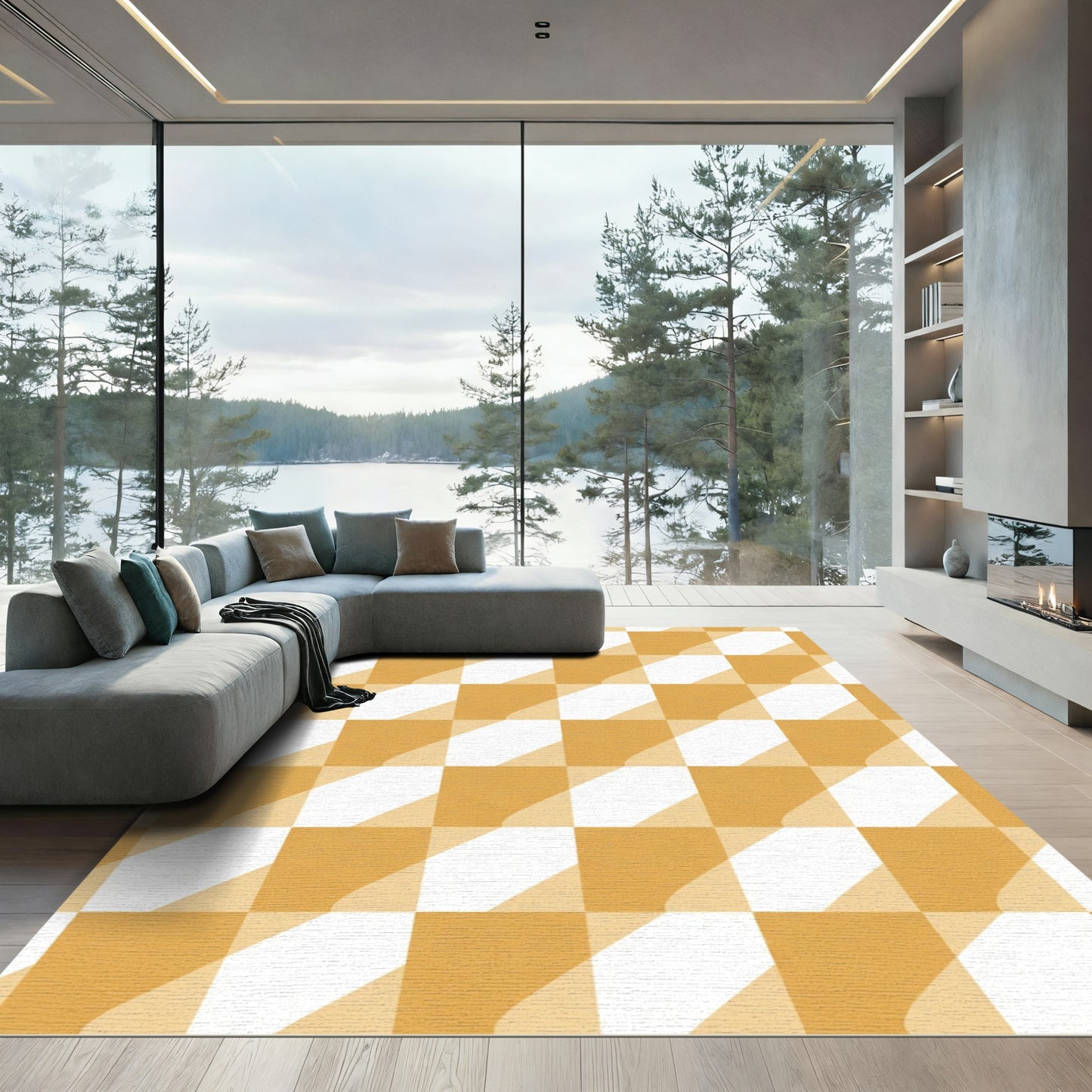 Tonal Checkerboard Diagonal Stripe Rug