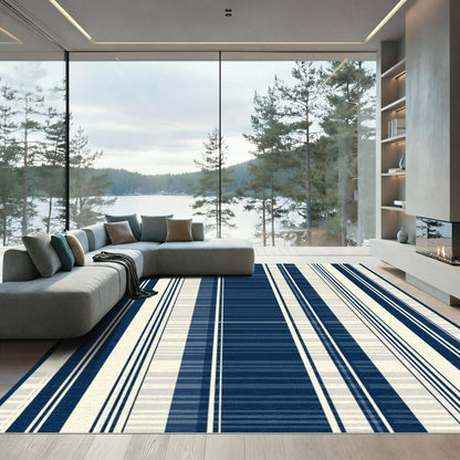 Navy Cream Vertical Stripe Rug