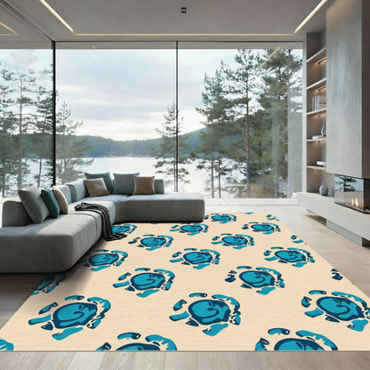 Abstract Blue Swirls Cream Background Rug