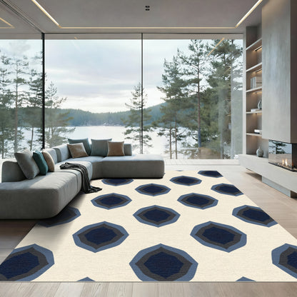 Geometric Dark Blue Ochre Echo Rug