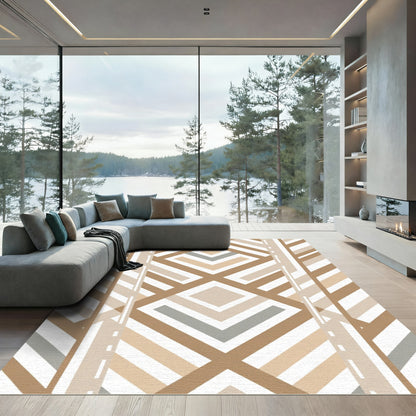 Neutral Geometric Diamond Stripe Rug
