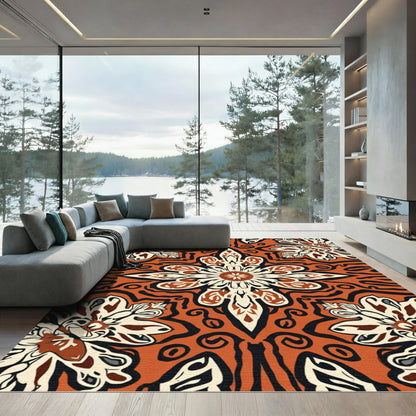 Bold Orange Floral Medallion Rug