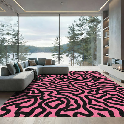 Pink Black Abstract Contour Rug