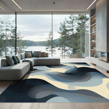 Abstract Cool Tone Wavy Flow Rug