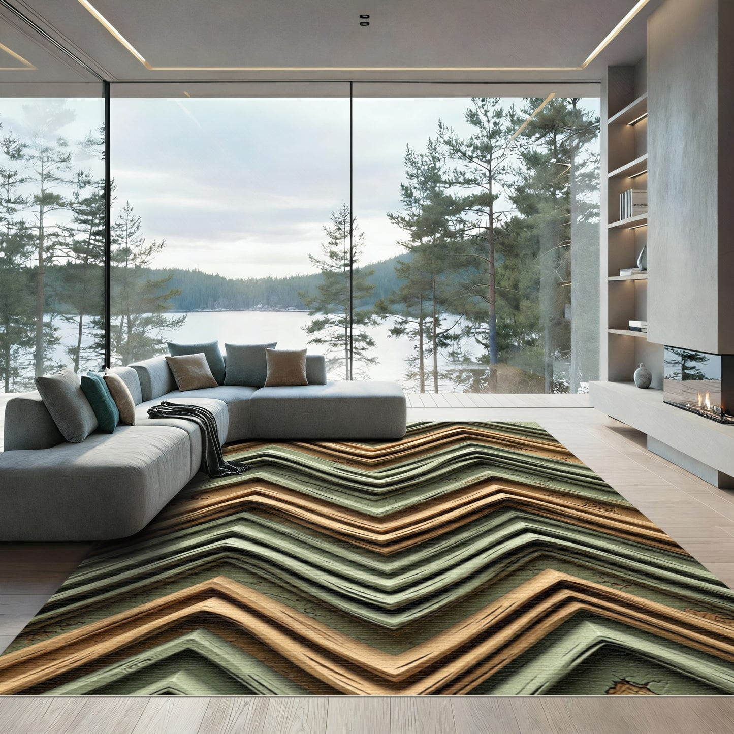 Textured Sage Tan Chevron Rug