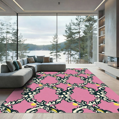 Pink Baroque Swirl Filigree Rug