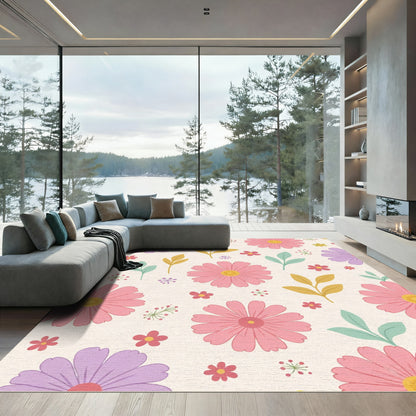 Pink Purple Daisy Botanical Floral Collage Rug