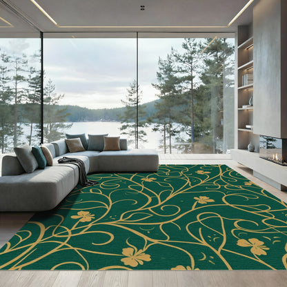 Emerald Gold Leaf Vine Rug