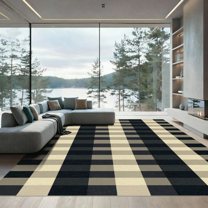 Classic Black Beige Gingham Check Rug