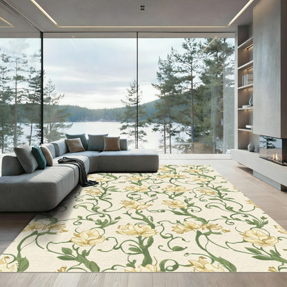 Oatmeal Cream Floral Vine Rug
