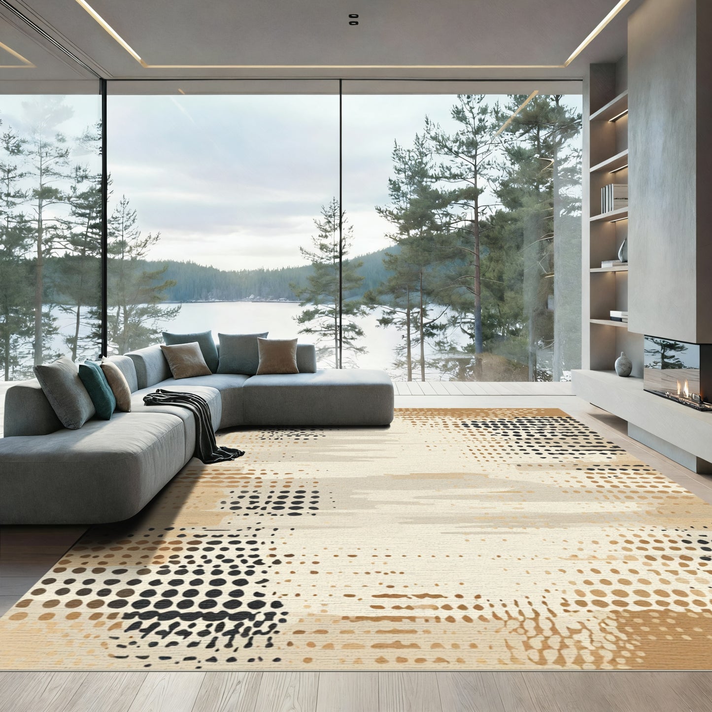 Earthy Tone Abstract Halftone Stripes Rug