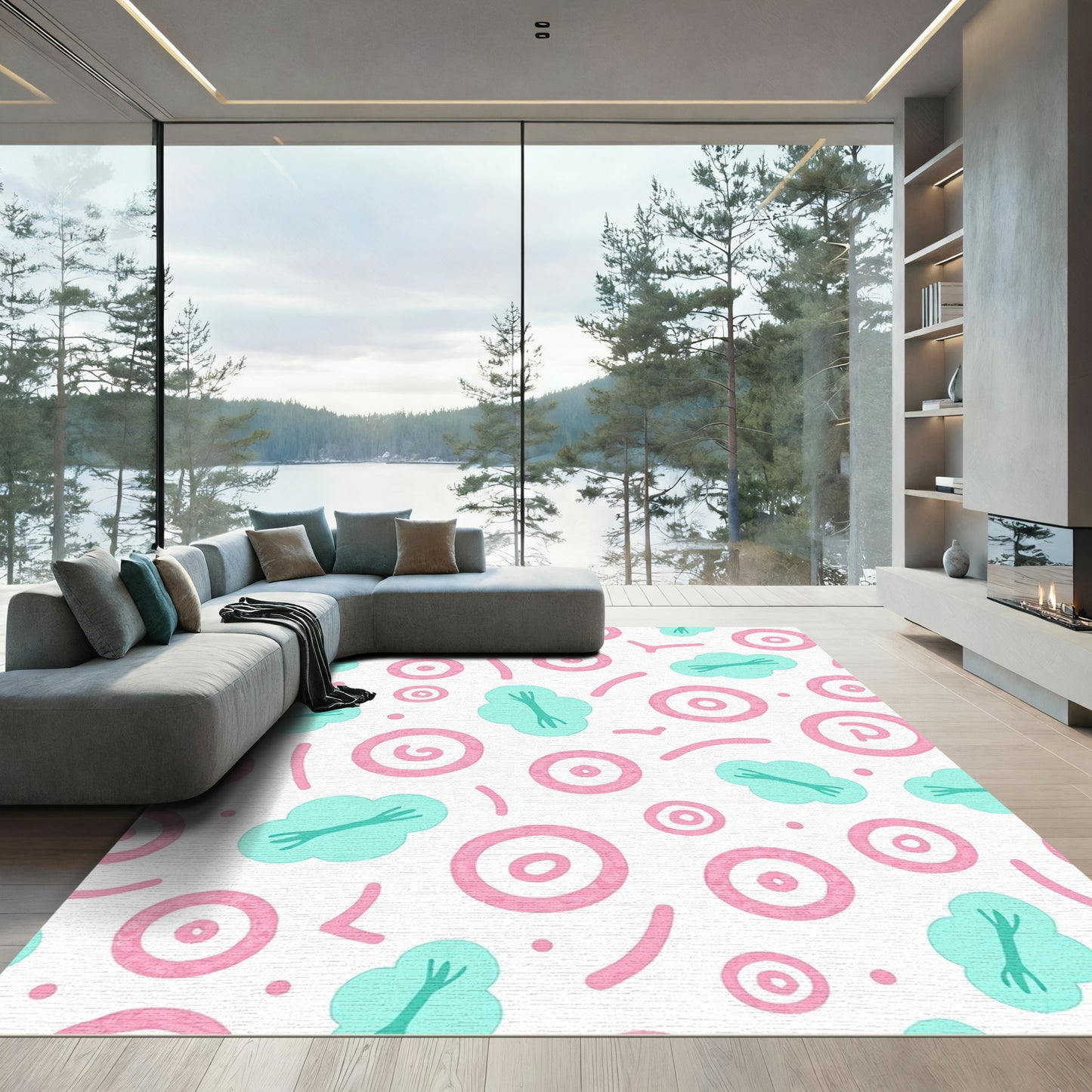 Whimsical Pink Blue Cloud Dot Rug