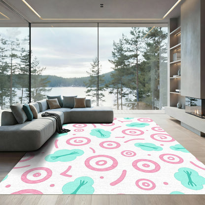Whimsical Pink Blue Cloud Dot Rug