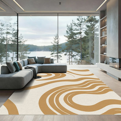 Ochre Swirl Abstract Wave Rug