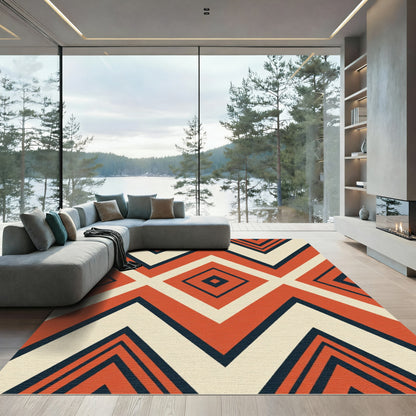 Terra Cotta Navy Cream Chevron Diamond Rug