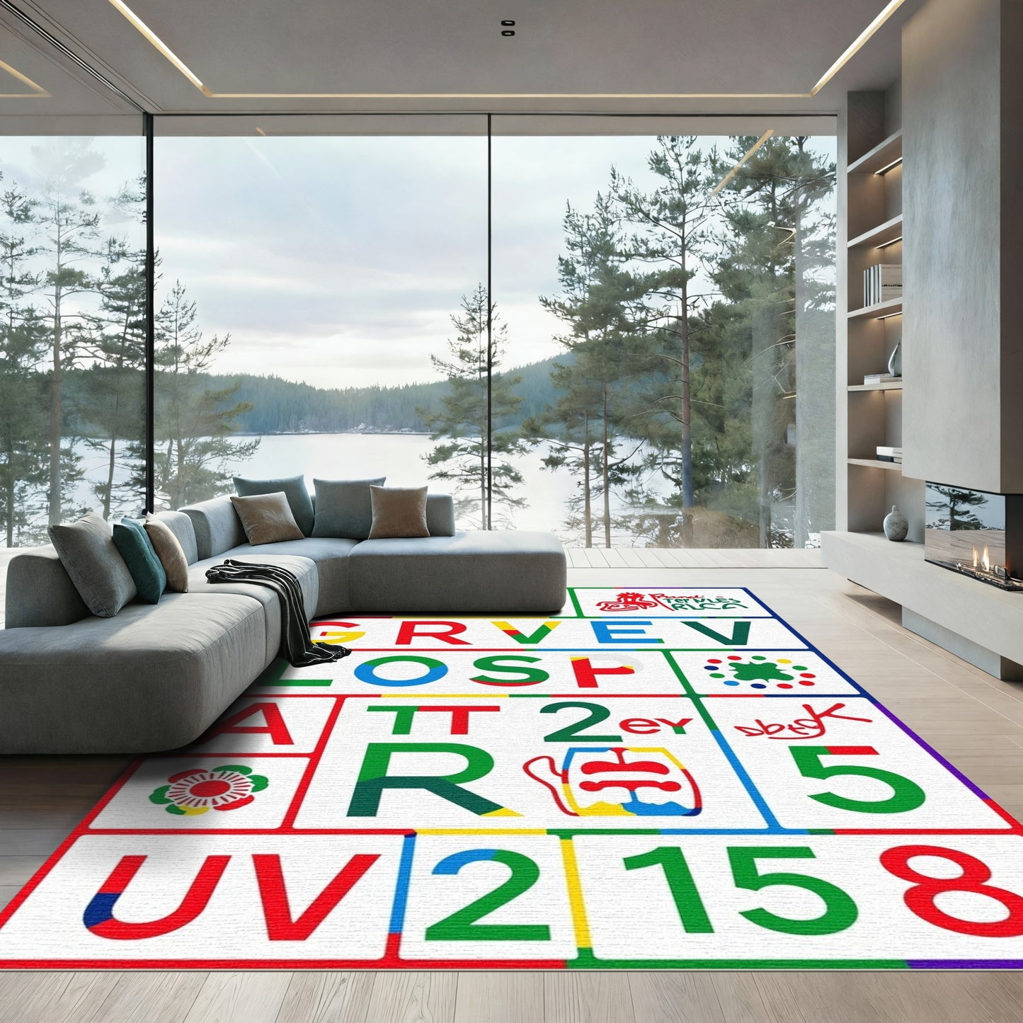 Bold Letter Number Composition Rug