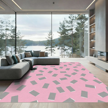 Pink Gray Scattered Rectangles Rug