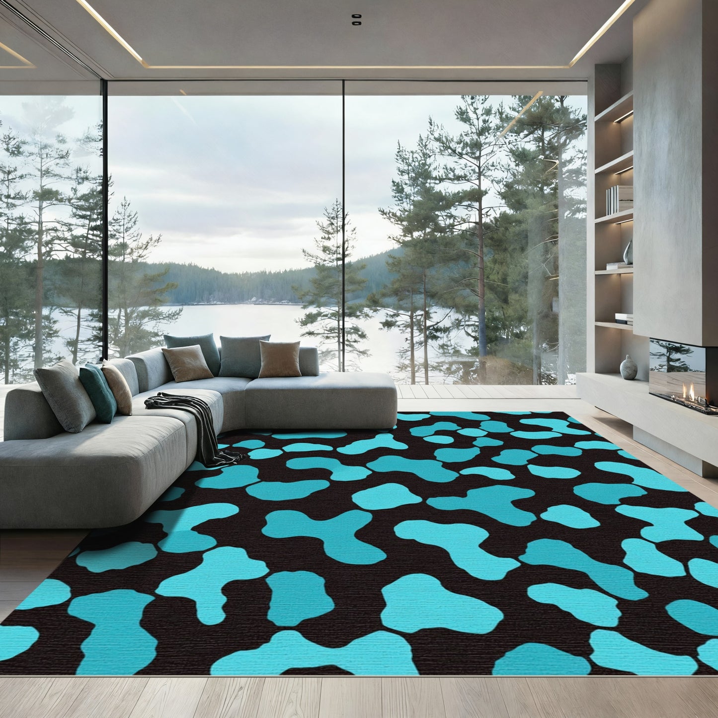Aqua Blue Blob Scatter Rug