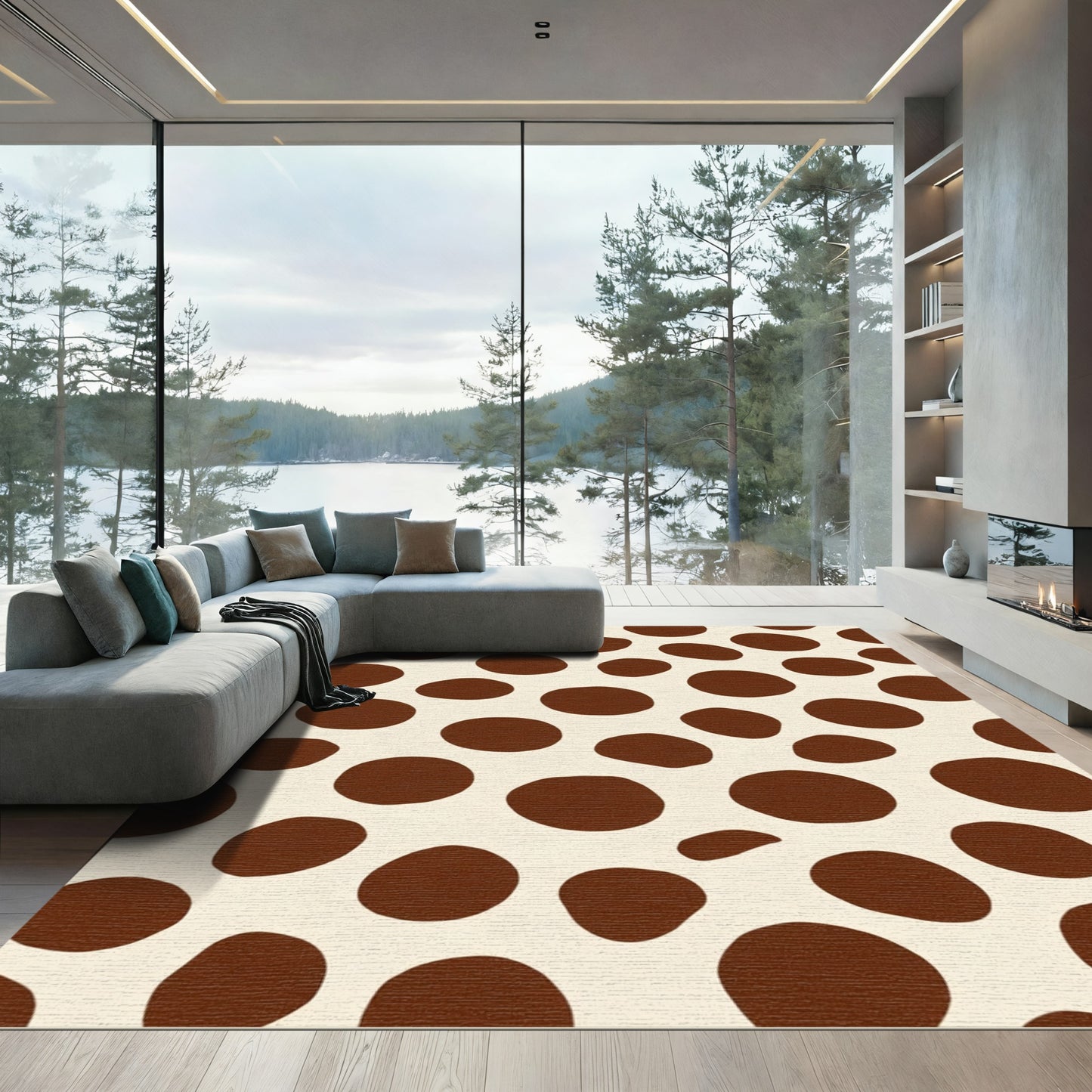 Brown Spotted Cream Dot Rug