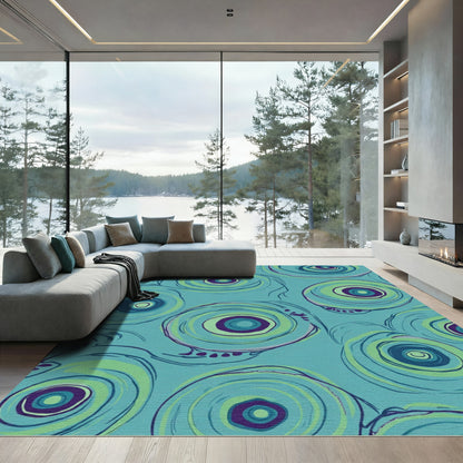 Teal Swirl Concentric Circles Rug