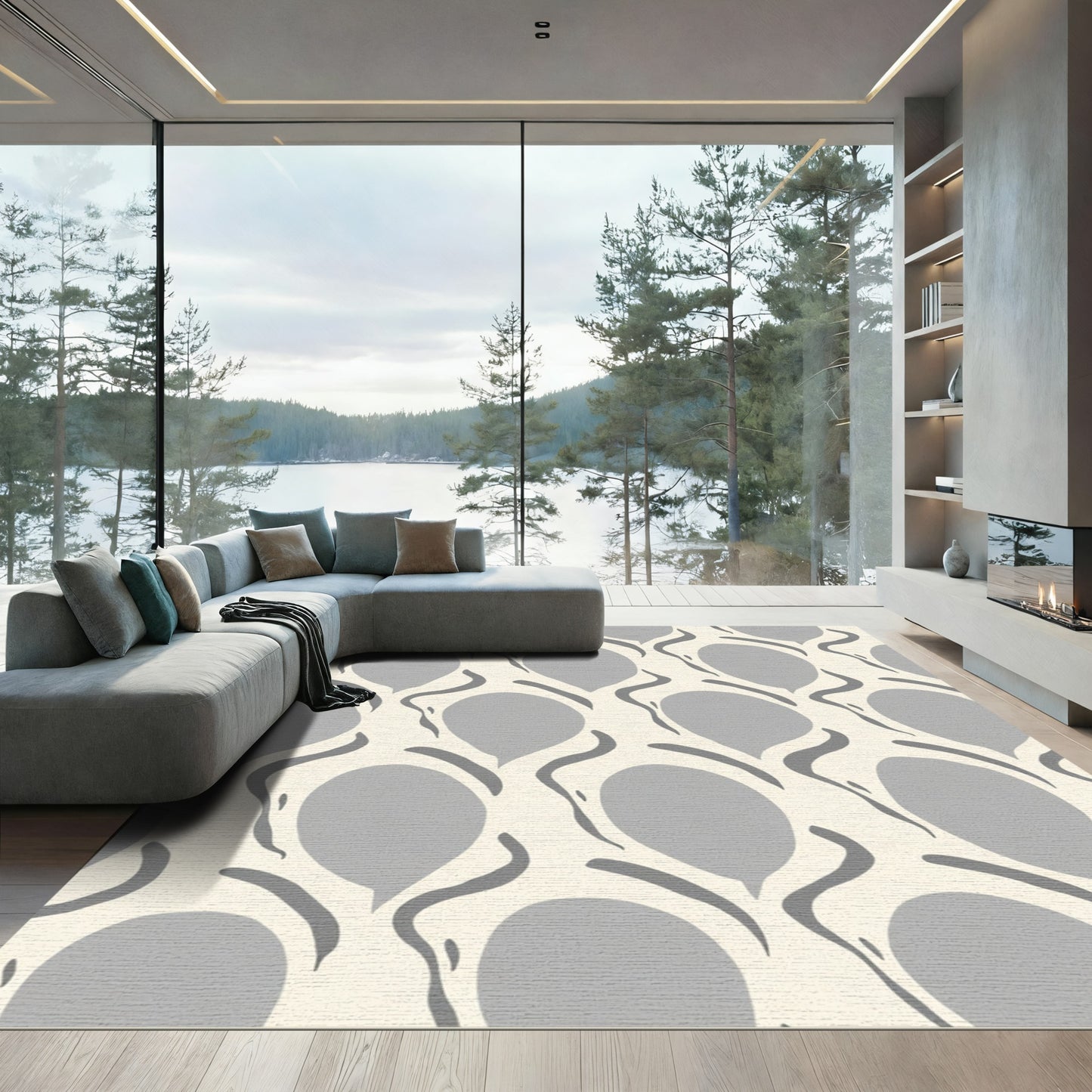 Cream Gray Organic Droplet Lattice Rug