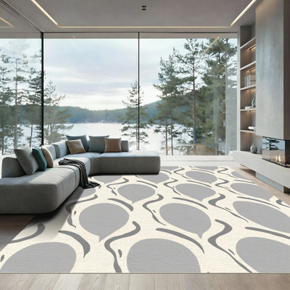 Cream Gray Organic Droplet Lattice Rug