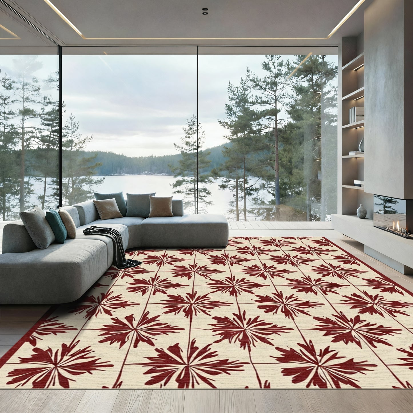 Crimson Starburst Lattice Rug