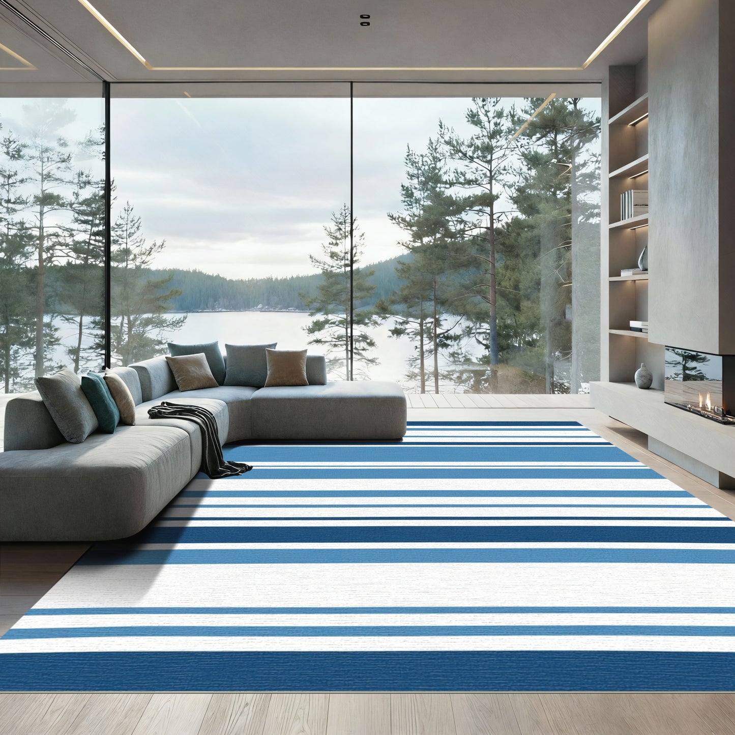 Classic Blue Stripe Wide Band Rug