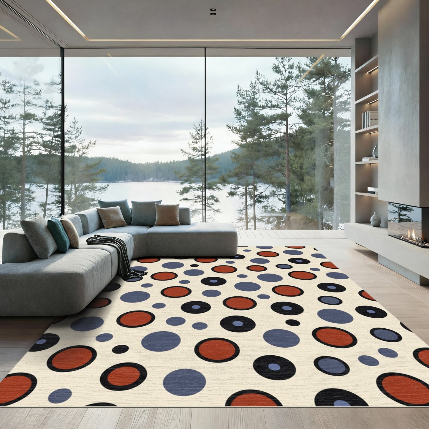 Retro Brown Blue Black Polka Dot Rug