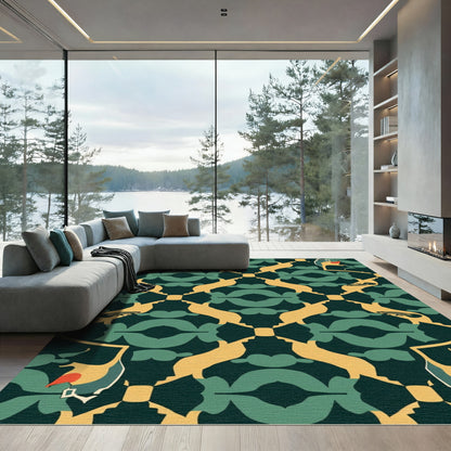 Deep Blue Ochre Curving Arch Rug