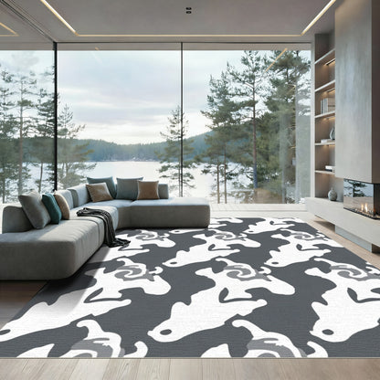 Gray White Organic Swirl Contrast Rug