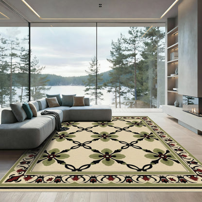 Green Red Geometric Floral Lattice Rug