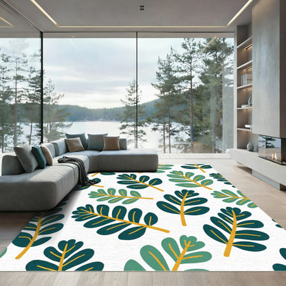 Teal Green Leafy Branch Composition Rug
