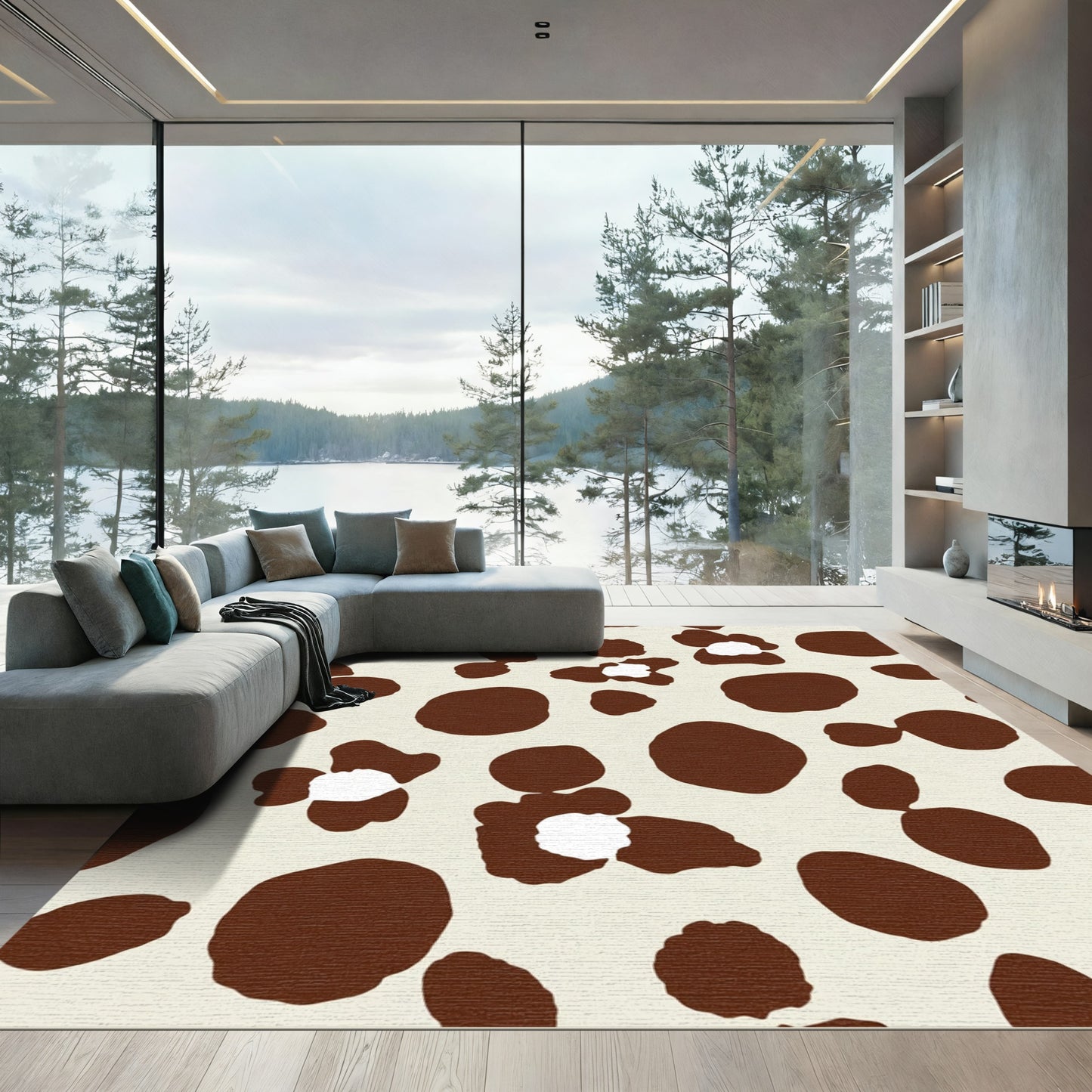 Brown Spots Cream Abstract Shapes Rug