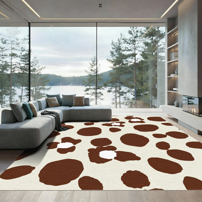 Brown Spots Cream Abstract Shapes Rug
