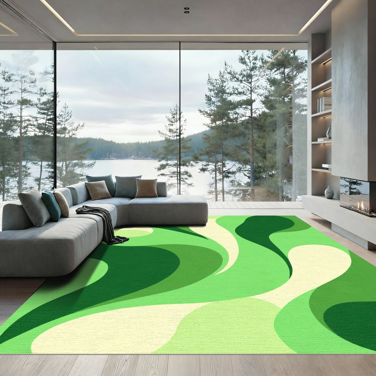 Calming Green Abstract Swirl Rug
