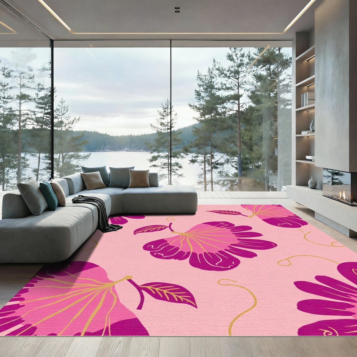 Pink Magenta Floral Swirls Rug