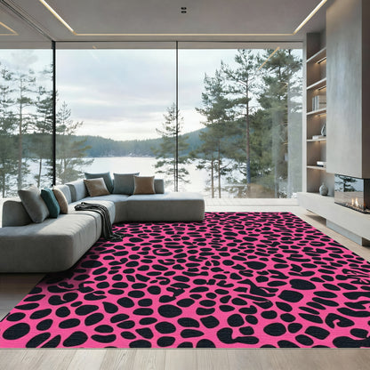 Vibrant Pink Black Animal Spots Rug
