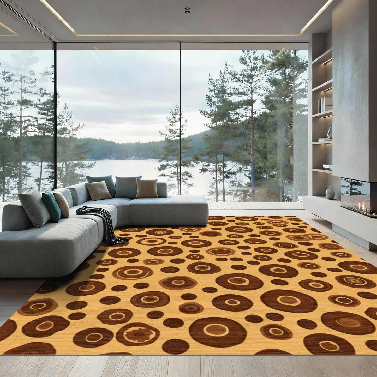 Brown Circles Scattered Organic Composition Rug