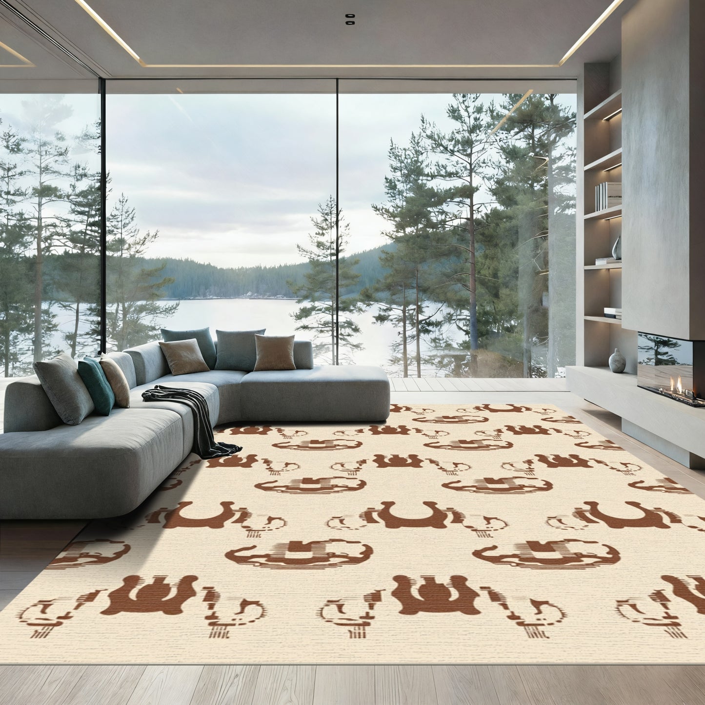 Brown Retro Coffee Cup Repeat Rug