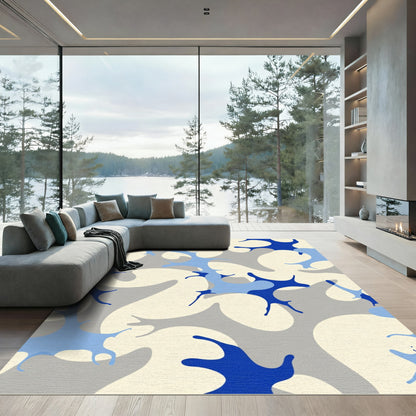 Blue Gray Abstract Organic Splatter Rug