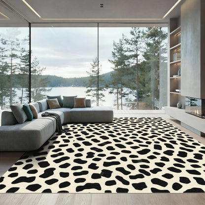 Cream and Black Stained Glass Pattern Rug