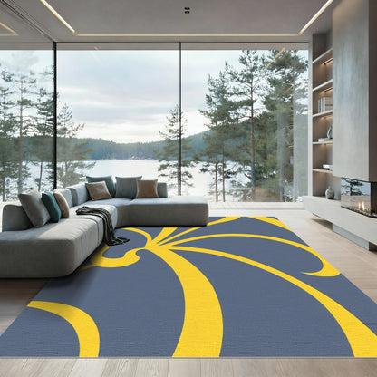 Bold Yellow Swirl Gray Abstract Rug