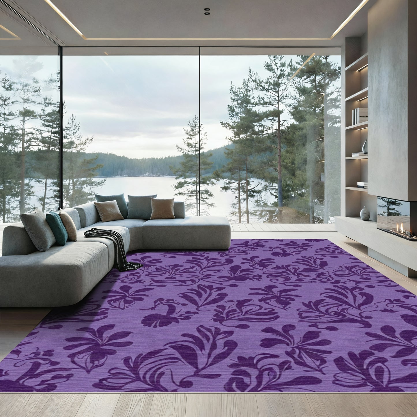 Amethyst Floral Silhouette Swirls Rug